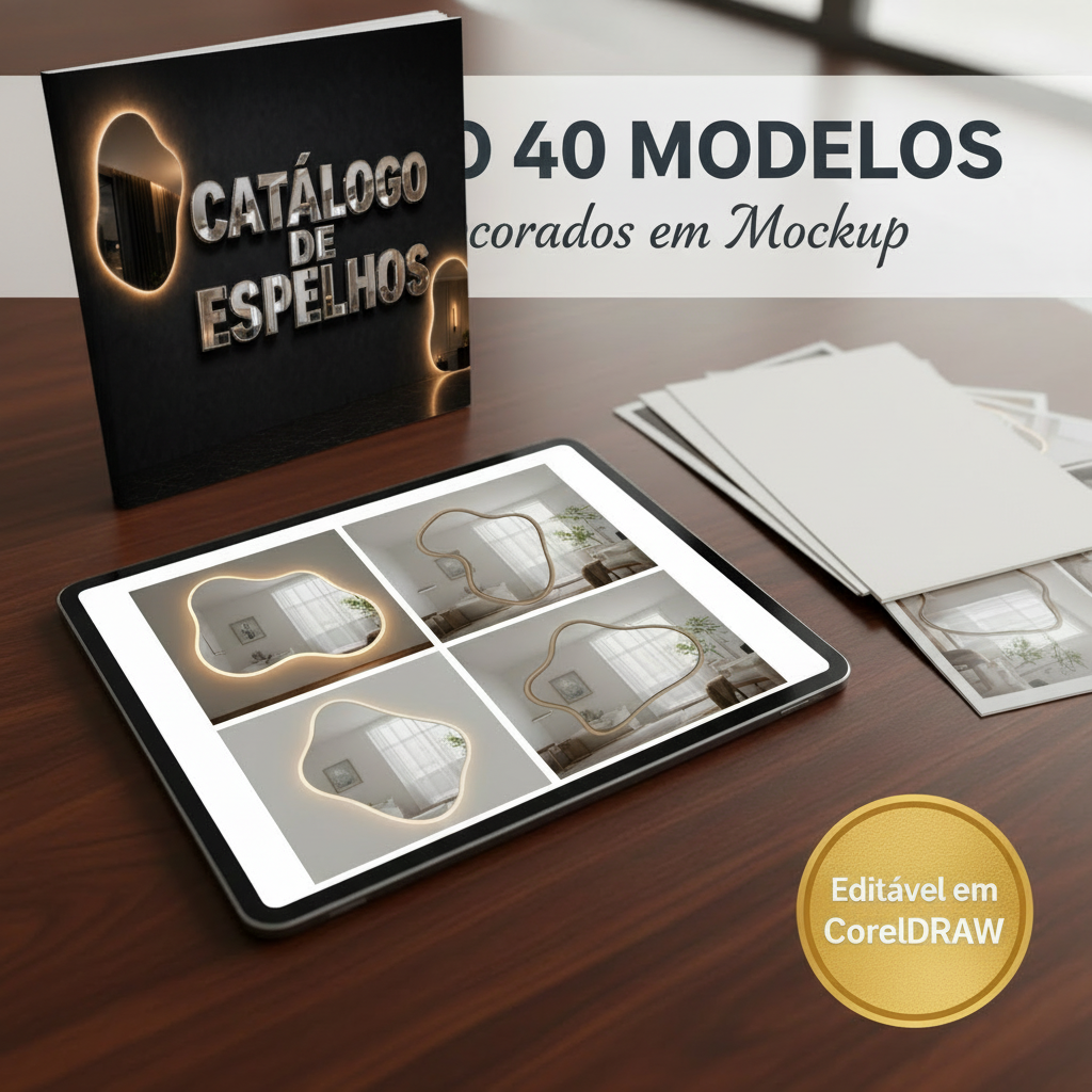 Catálogo de Espelhos Decorados – 40 Modelos em Mockup | Editável em CorelDRAW